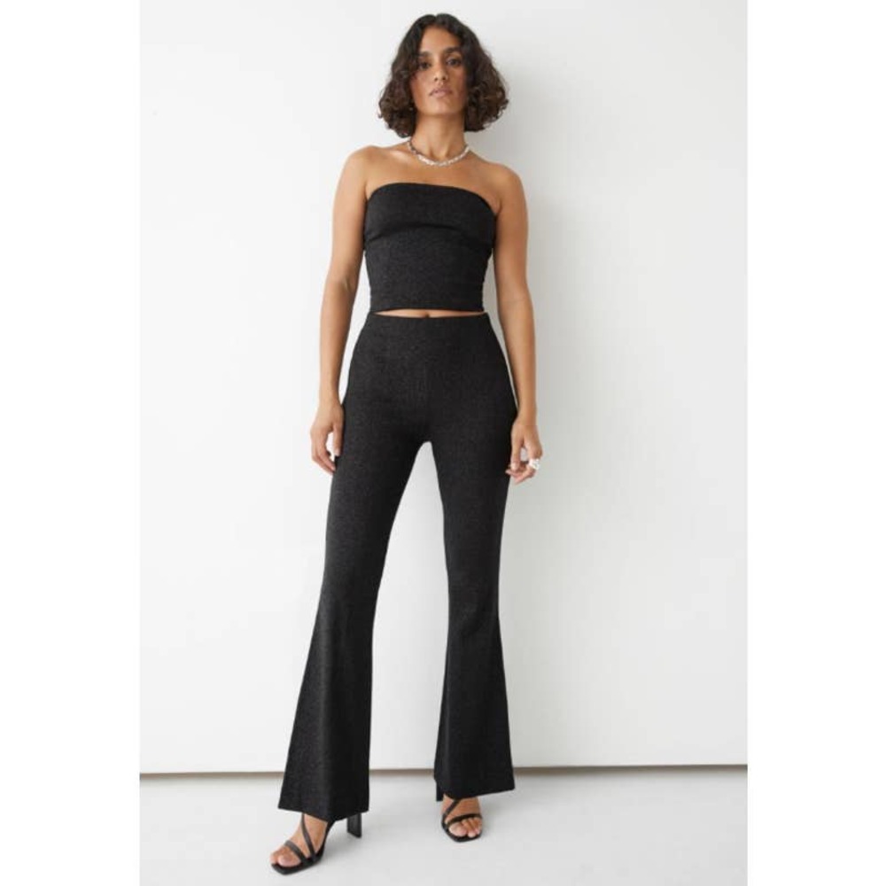 NWT & Other Stories Women's Flared Glitter Trousers Pants in Black Dark Size 8